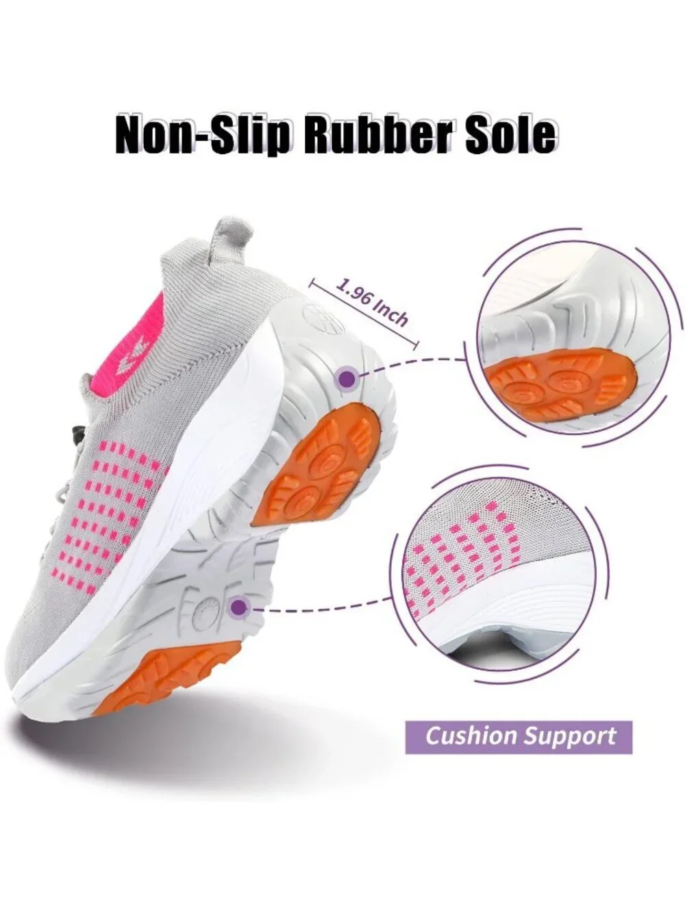 Women's Gray Pink Orthopedic Breathable Slip on Trainers Bottom Sneaker Shoes